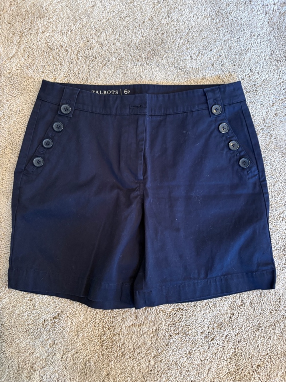 Talbots Navy Button-Detail Cotton Shorts